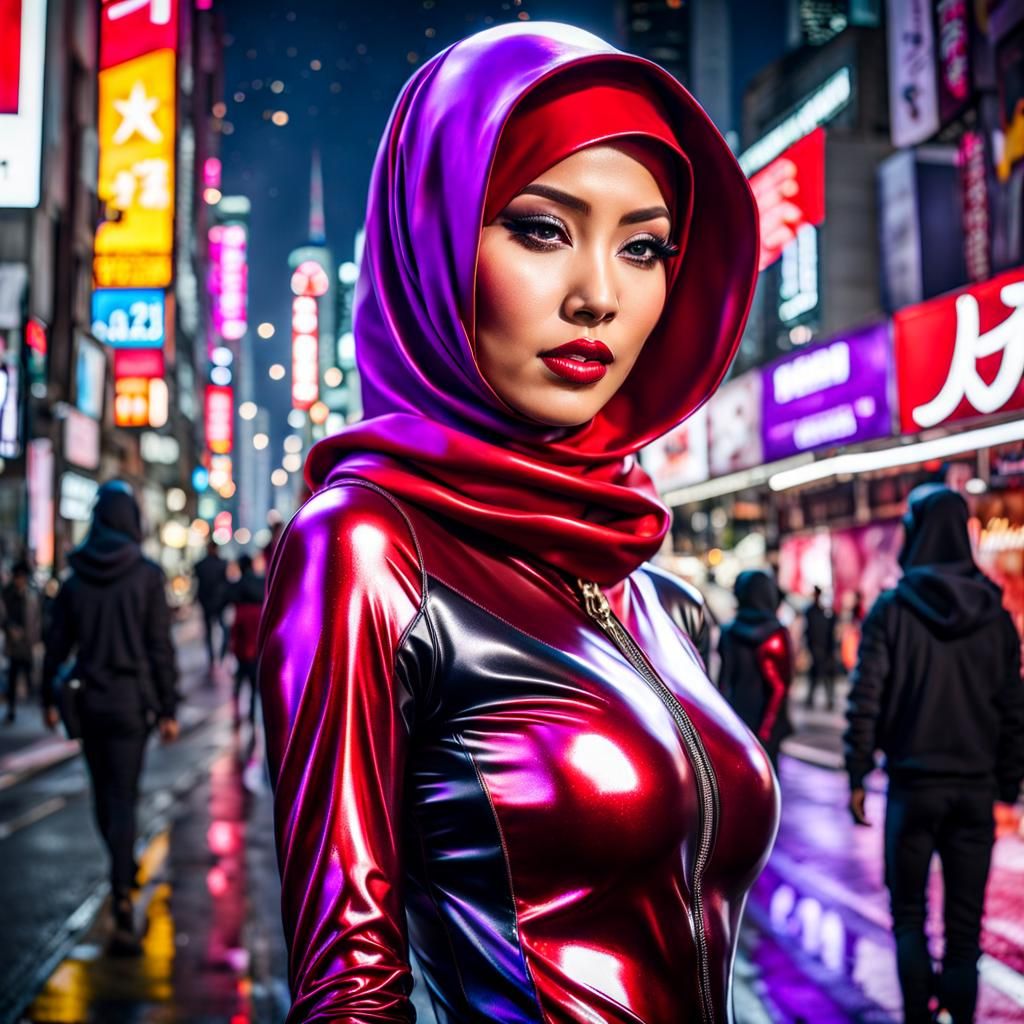 Beautiful Muslim Woman in Tokyo, Digital Art