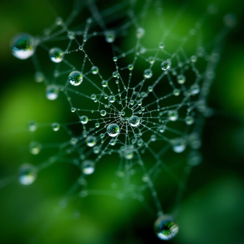Macro Dew Drops on Spiderweb Photography