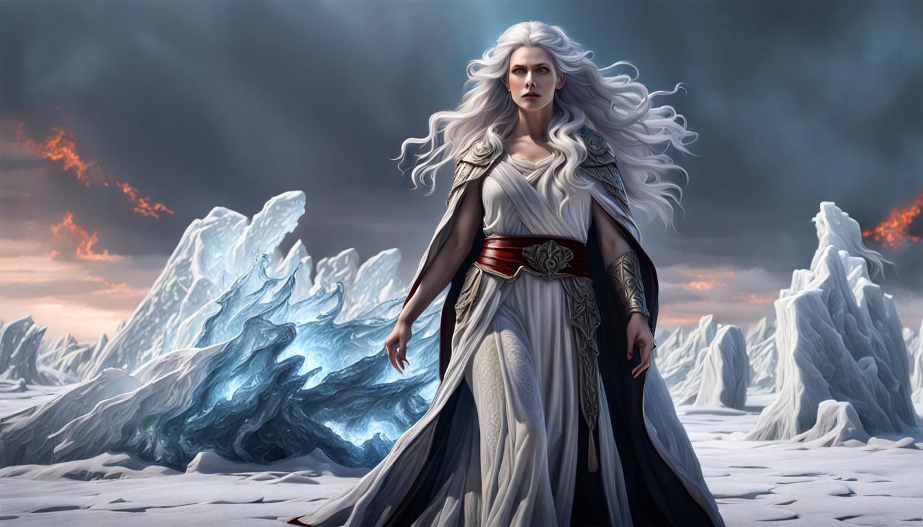 Aristocratic Woman in Ice Field: Hyperrealistic Portrait