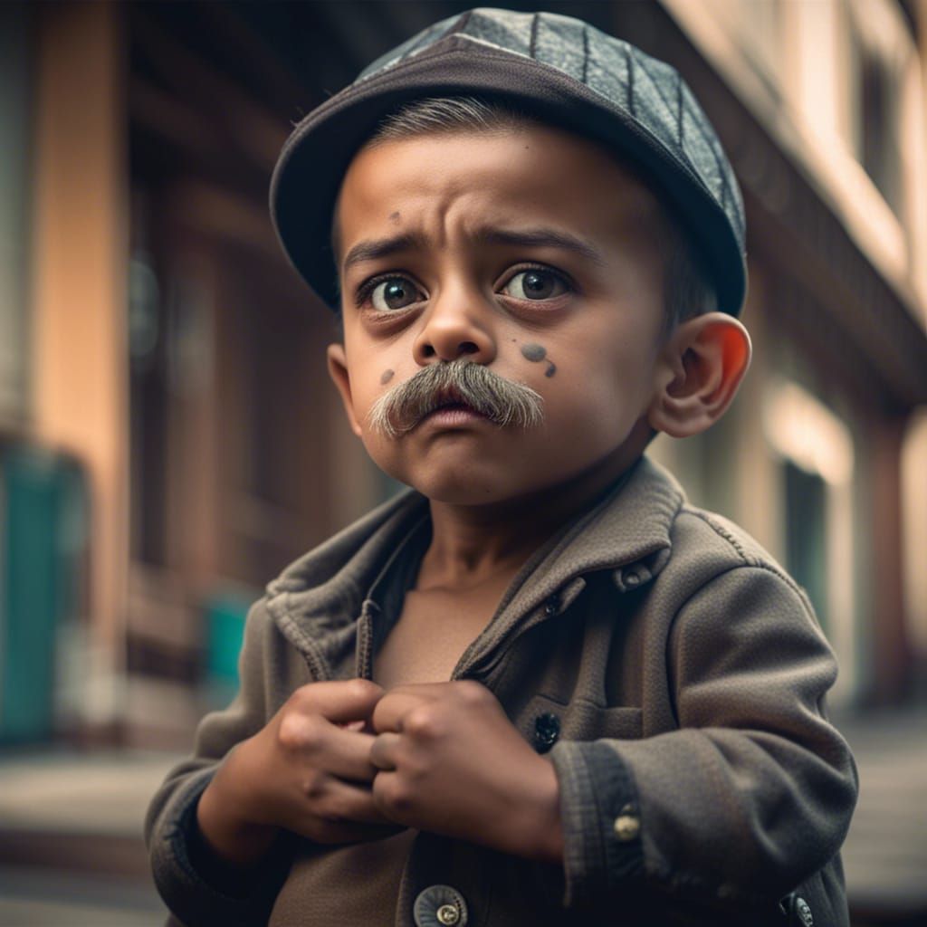 Boy Impersonating an Old Man Gangster