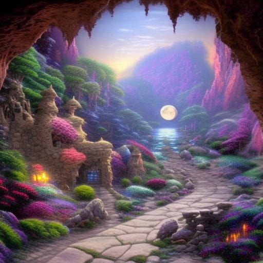 Ethereal Moon Elf Cavern Entrance in Fantasy Style