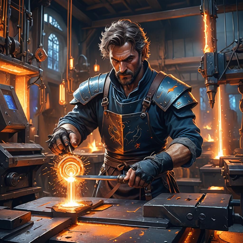 Futuristic Blacksmith Forging a Plasma Core