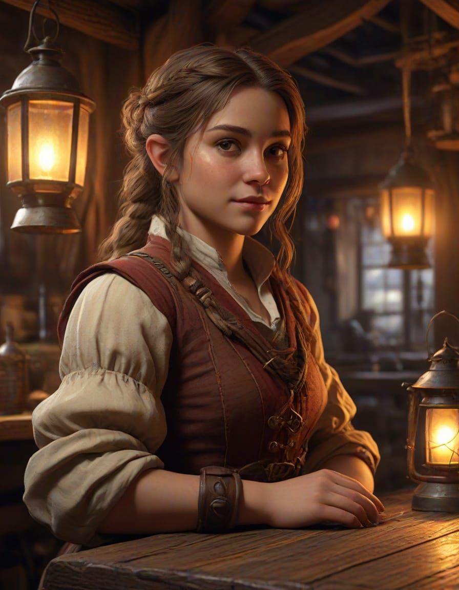 Halfling Tavern Owner in High Fantasy Style