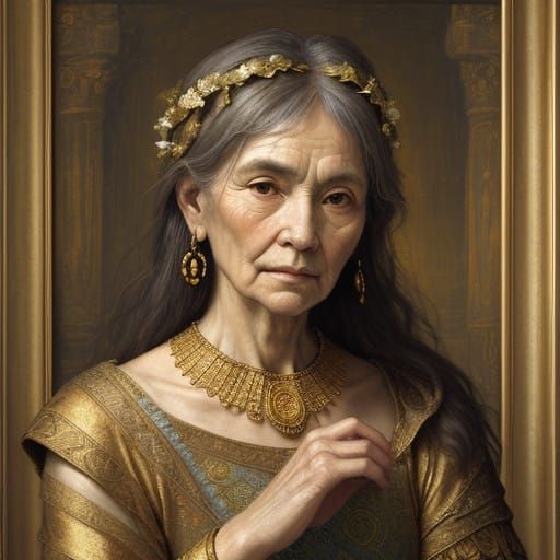 Aged Goddess Radiates Wisdom in Golden Light