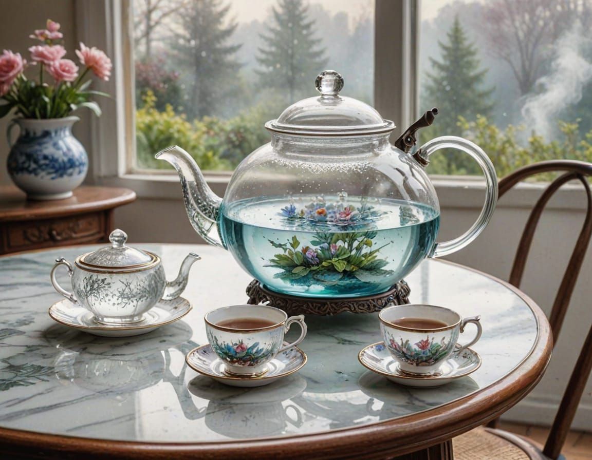 Miniature Tea Party in Watercolor Teapot