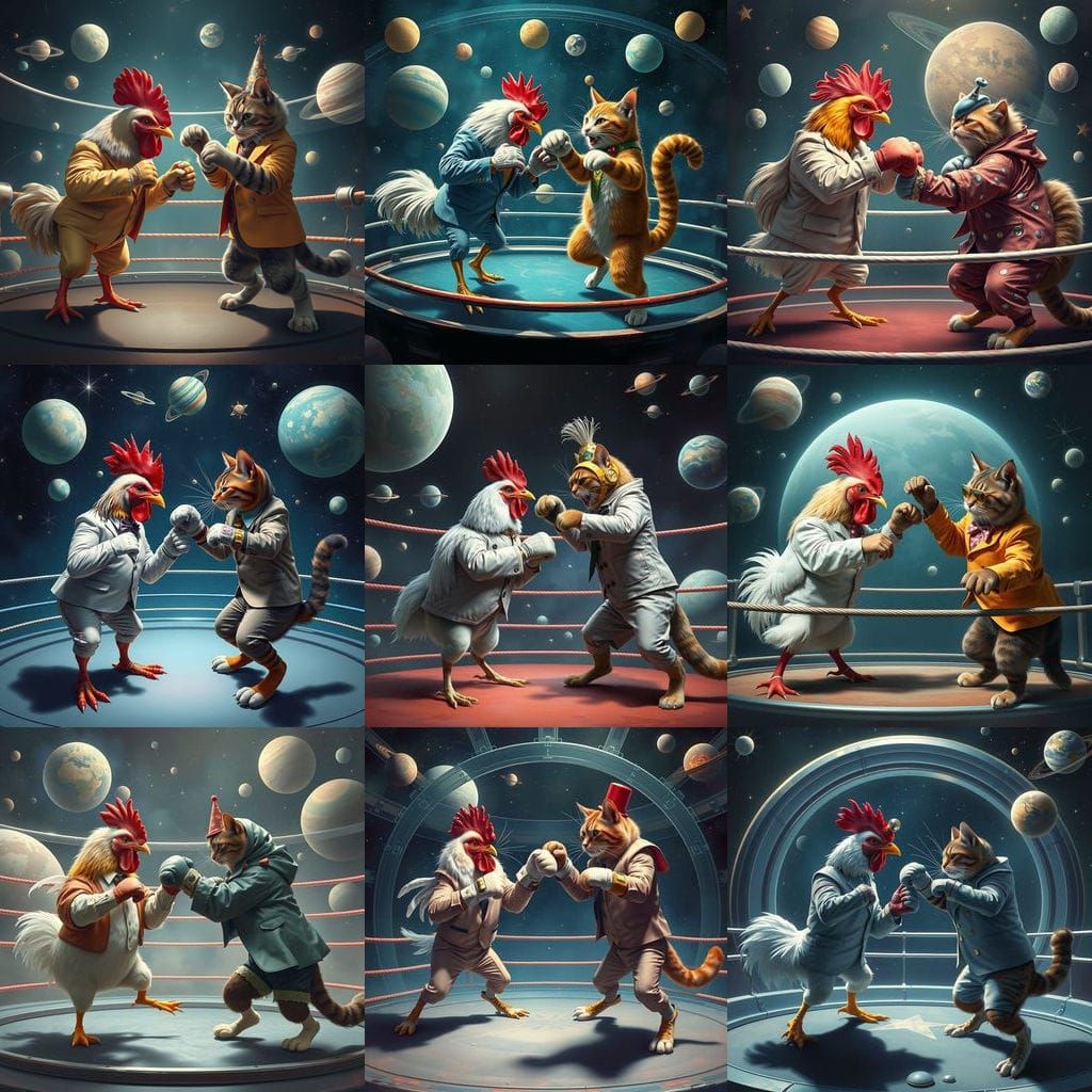 Chicken vs Cat Boxing Match in Space