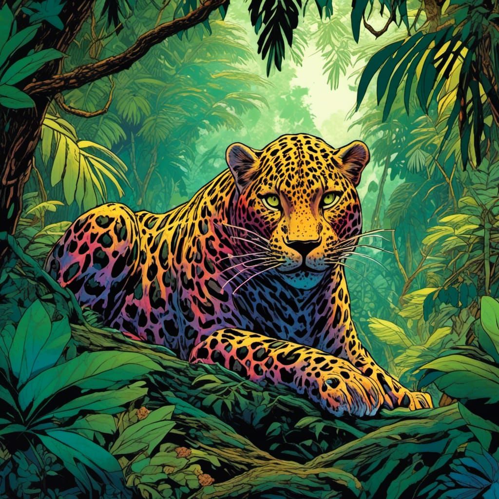 Colorful Leopard in Lush Jungle Fantasy Art