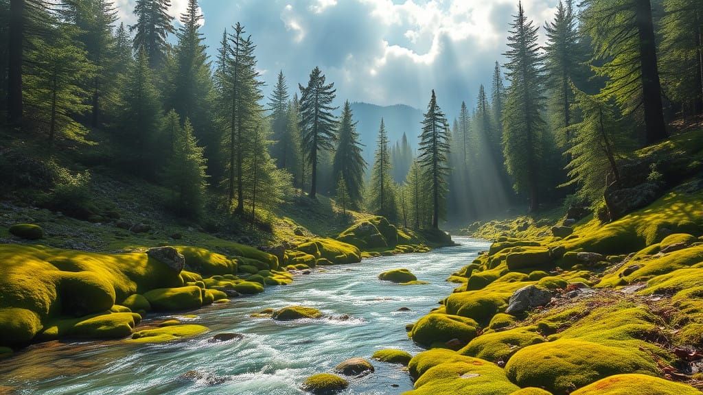 Idyllic Mountain Stream in Impressionist Style