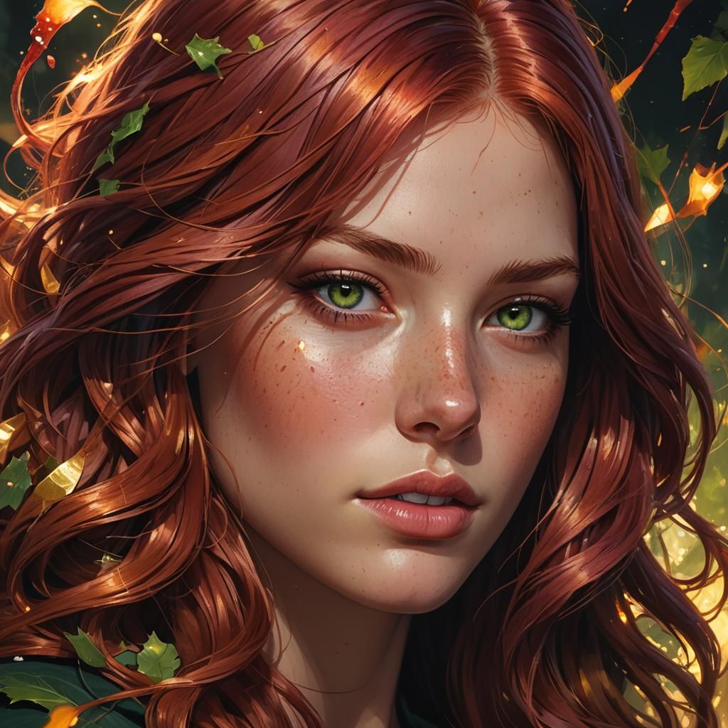 Wine-Red Haired Girl Portrait in Splash Art Style