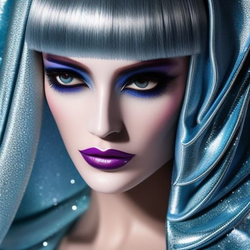 Platinum Blonde Woman in Silver Dress: Hyperrealistic Portra...