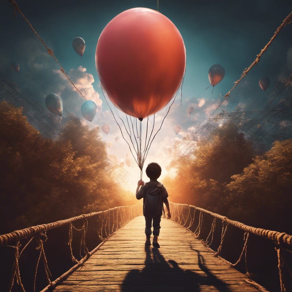 Boy on Rope Bridge to Light, Matte Painting