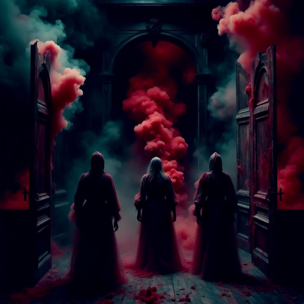 Macabre Gothic Chamber with Red Smoke