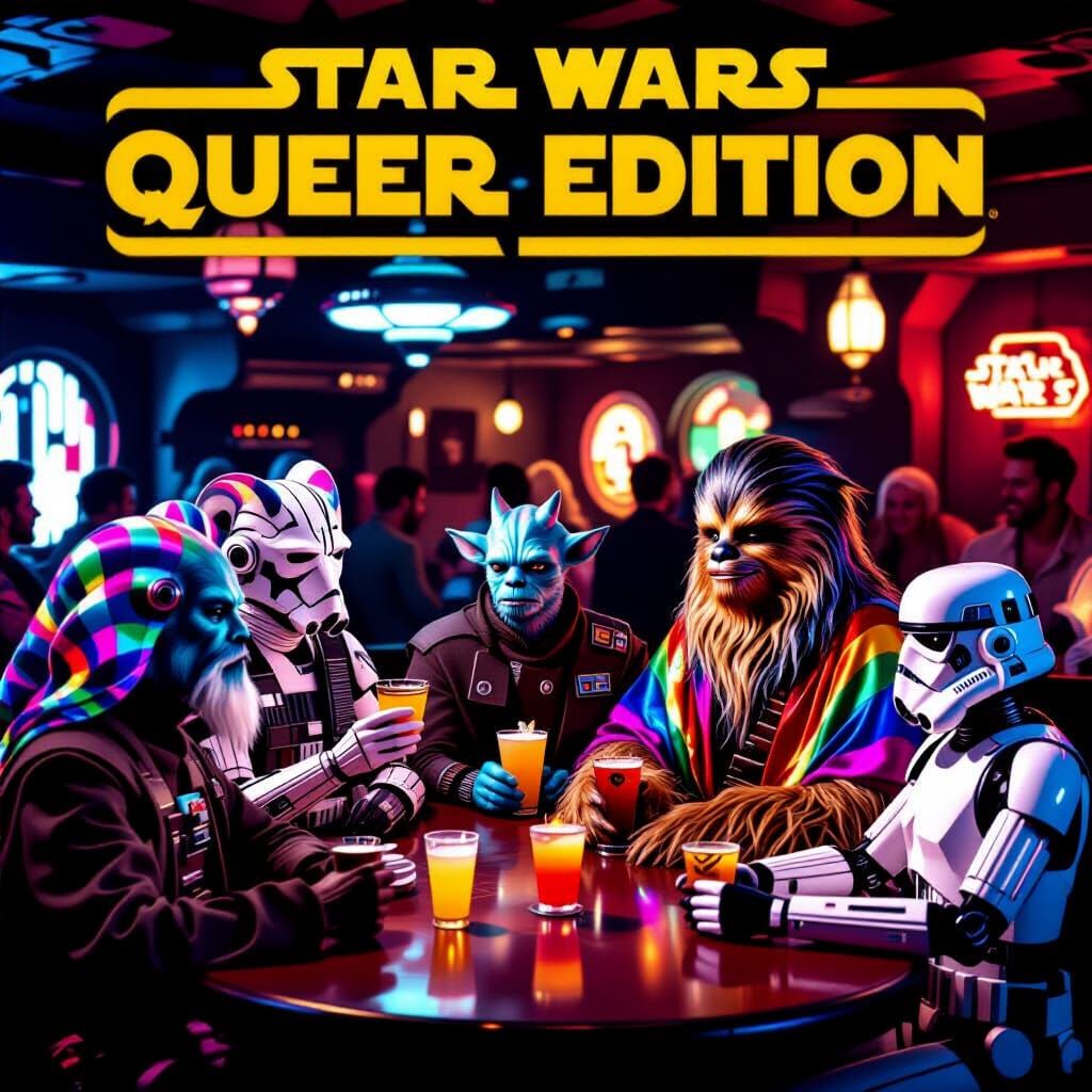 Star Wars Cantina: Queer Edition
Imagine the iconic Mos Eisley Cantina, but it's a vibrant, bustling gay bar on a distan...