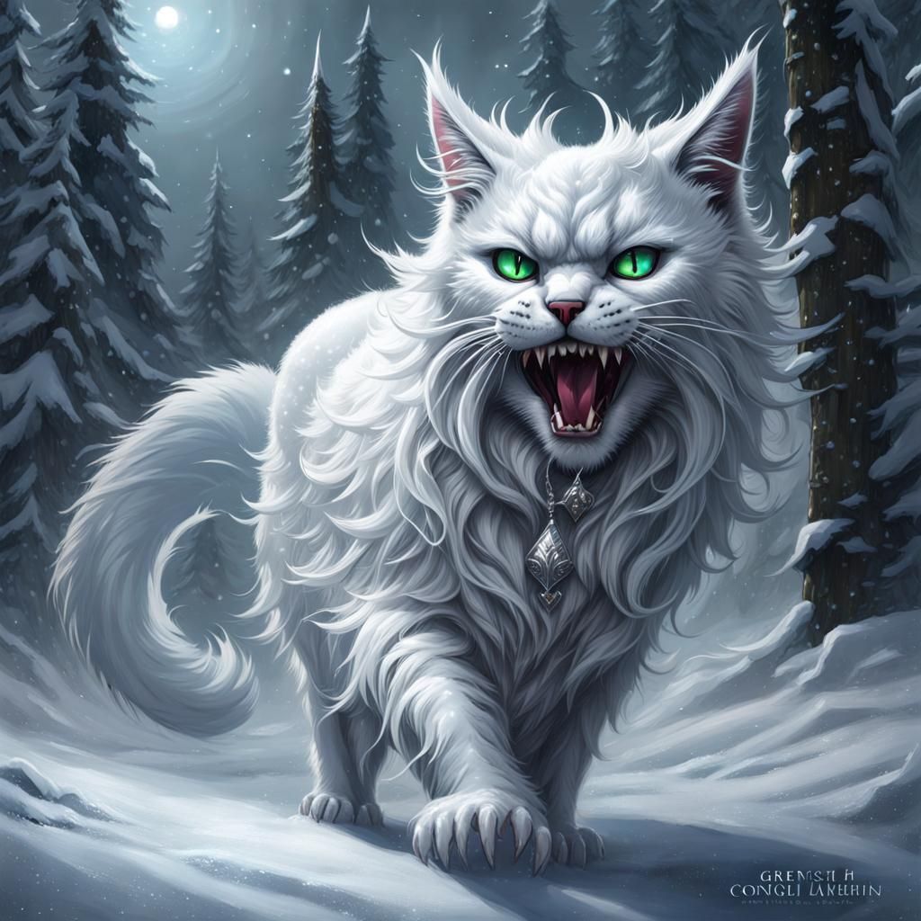 Evil Snow Demon Cat in Hyperrealistic Style