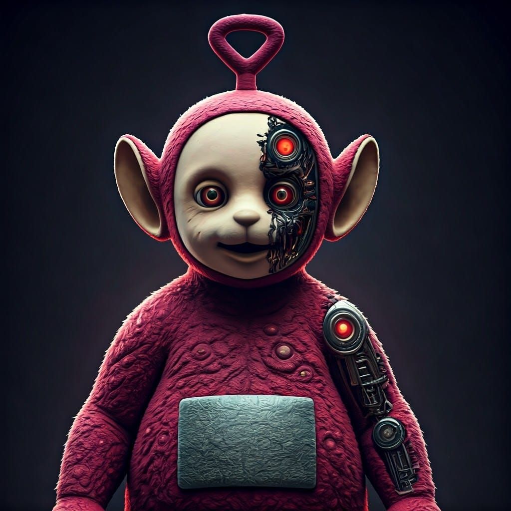 Gothic Cyber Teletubby with Twisted Mechanical Face