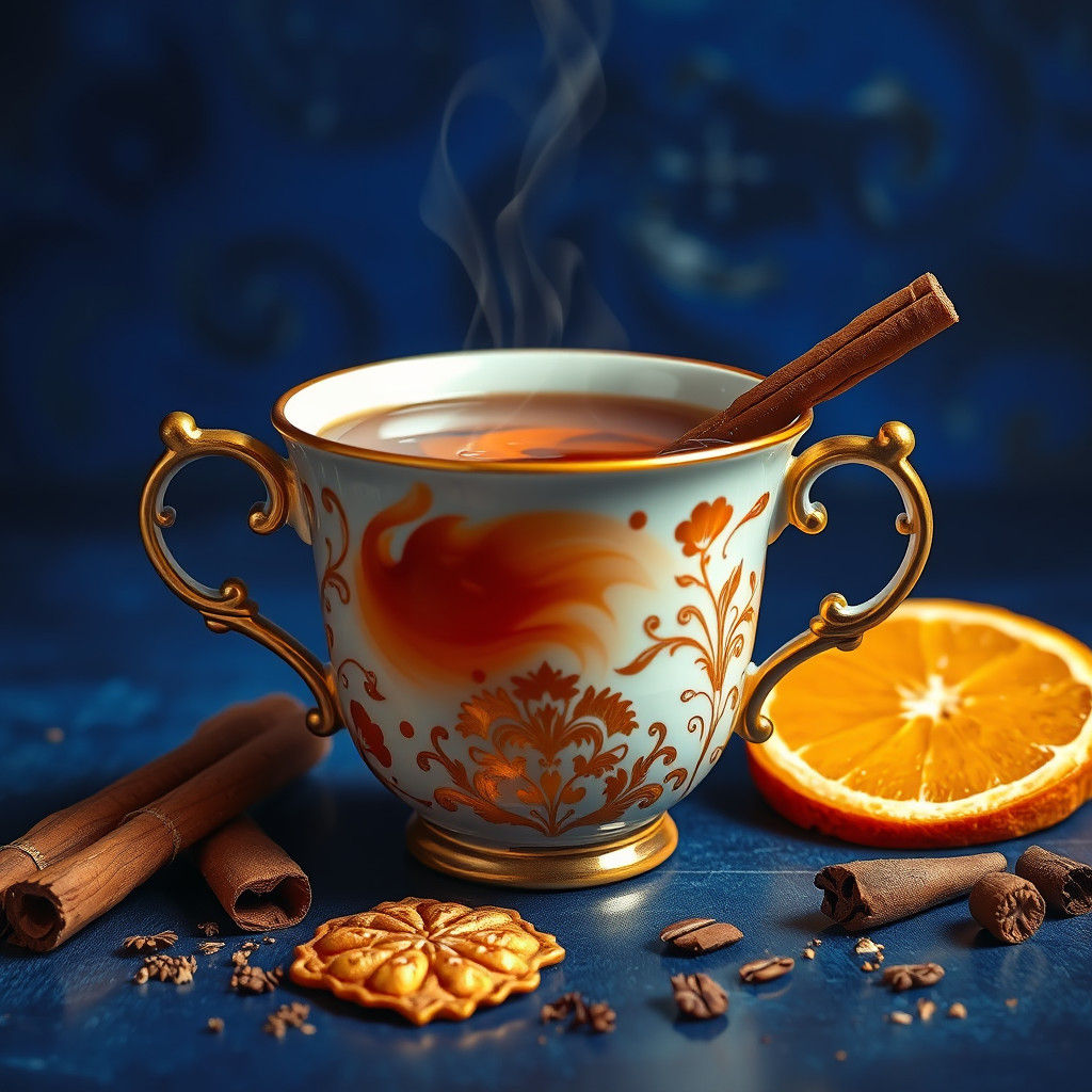 Orange Cinnamon Tea Cup in Old Masters Style