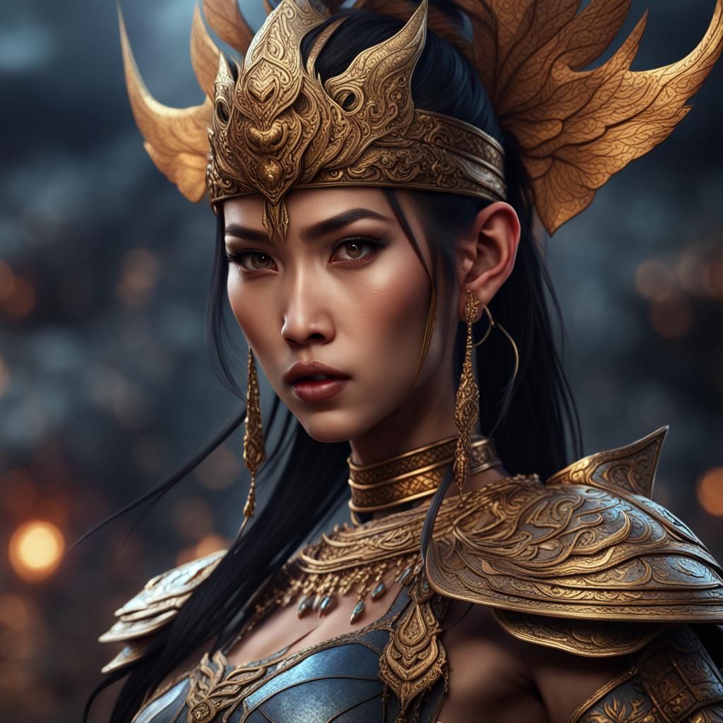 Stunning Thai Female Warrior: Detailed Matte Painting