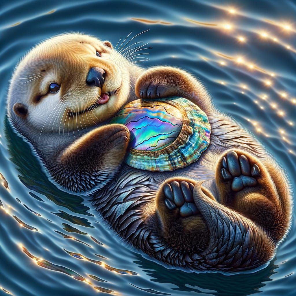 Sea Otter with Abalone Shell in Sunlight
