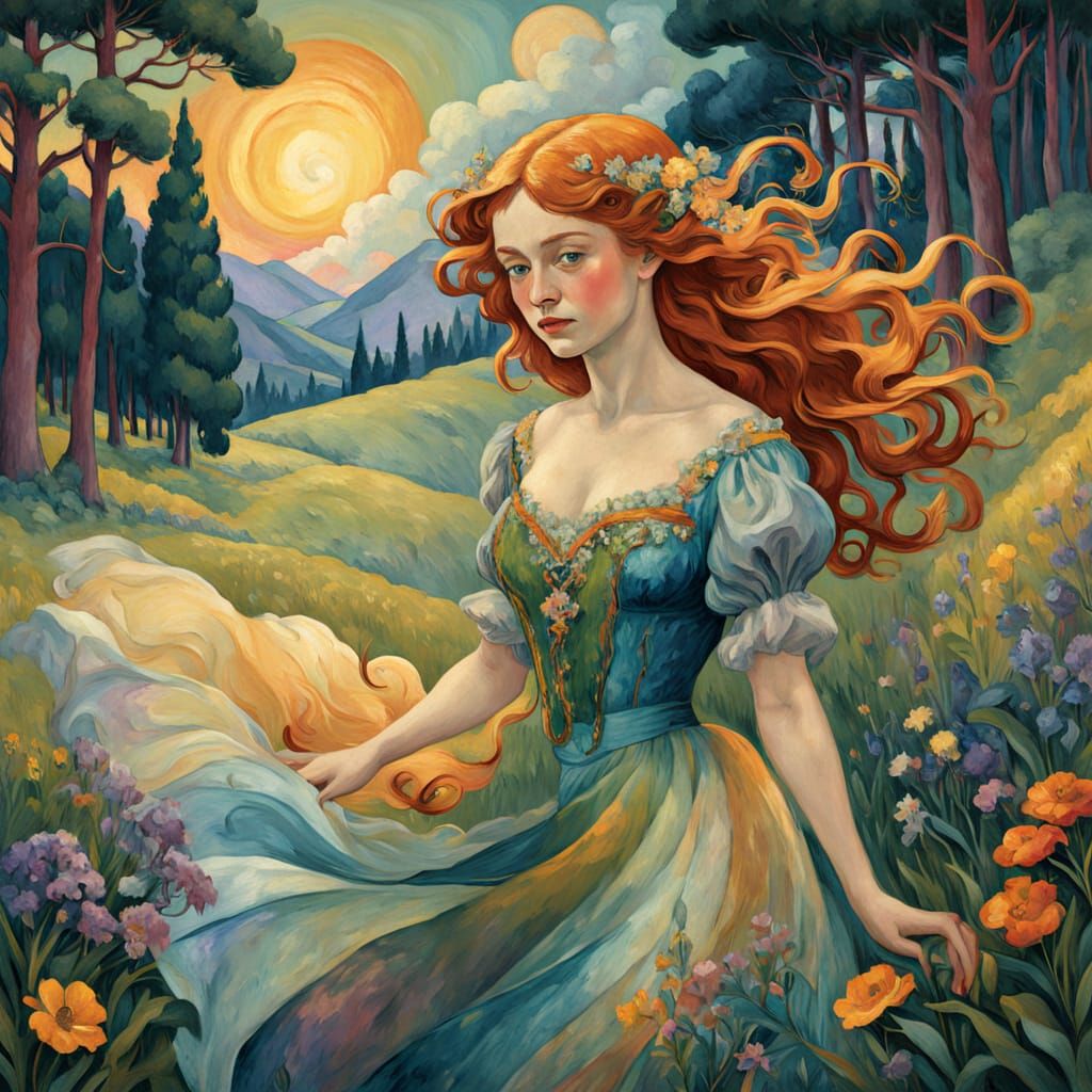 Vibrant Rainbow Meadow in Whimsical Post-Impressionist Style