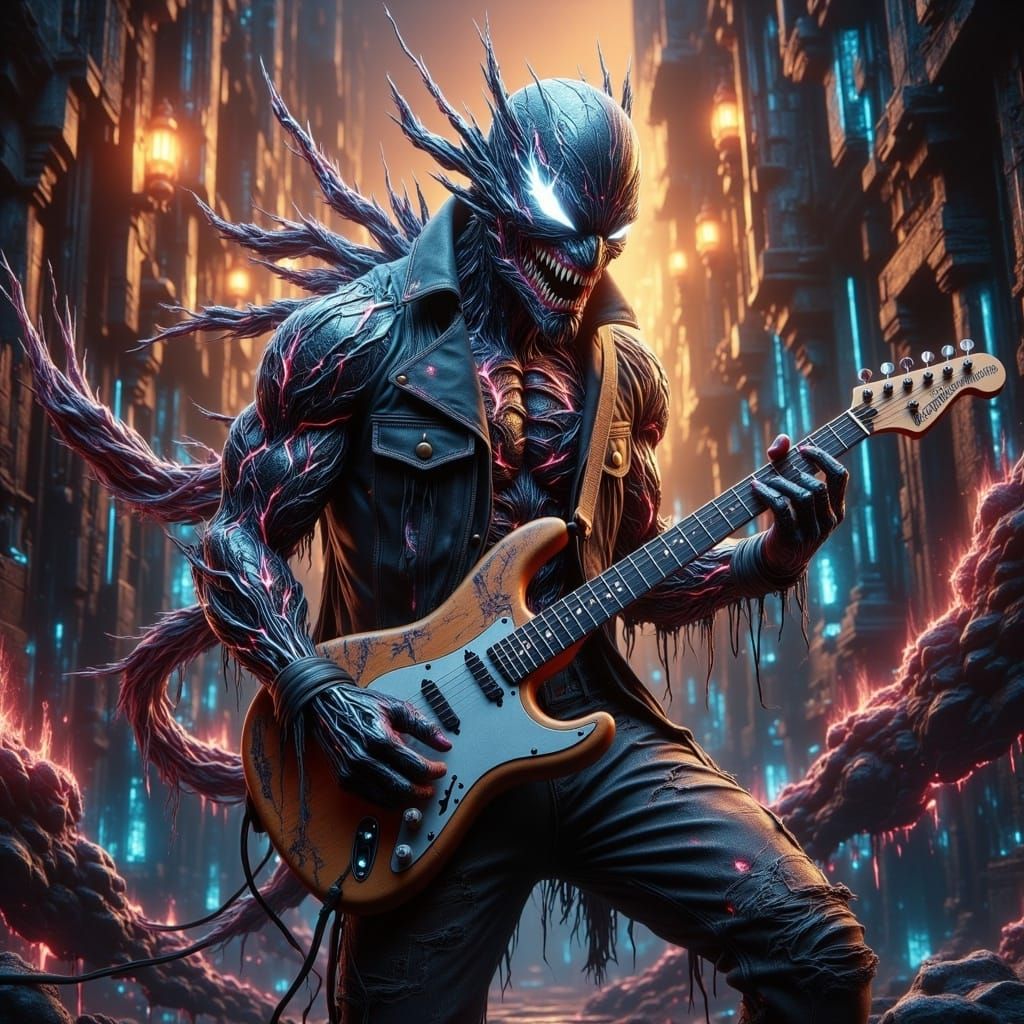 Whimsical Spiderman Venom Hybrid in Hyper-Maximalist CGI Art