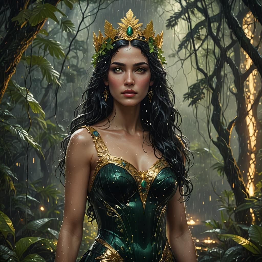 Aphrodite in Starry Rainforest: Fantasy Concept Art