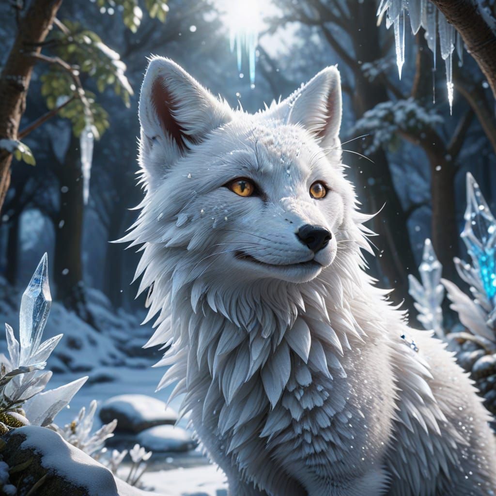 Majestic White Fox in Winter Wonderland