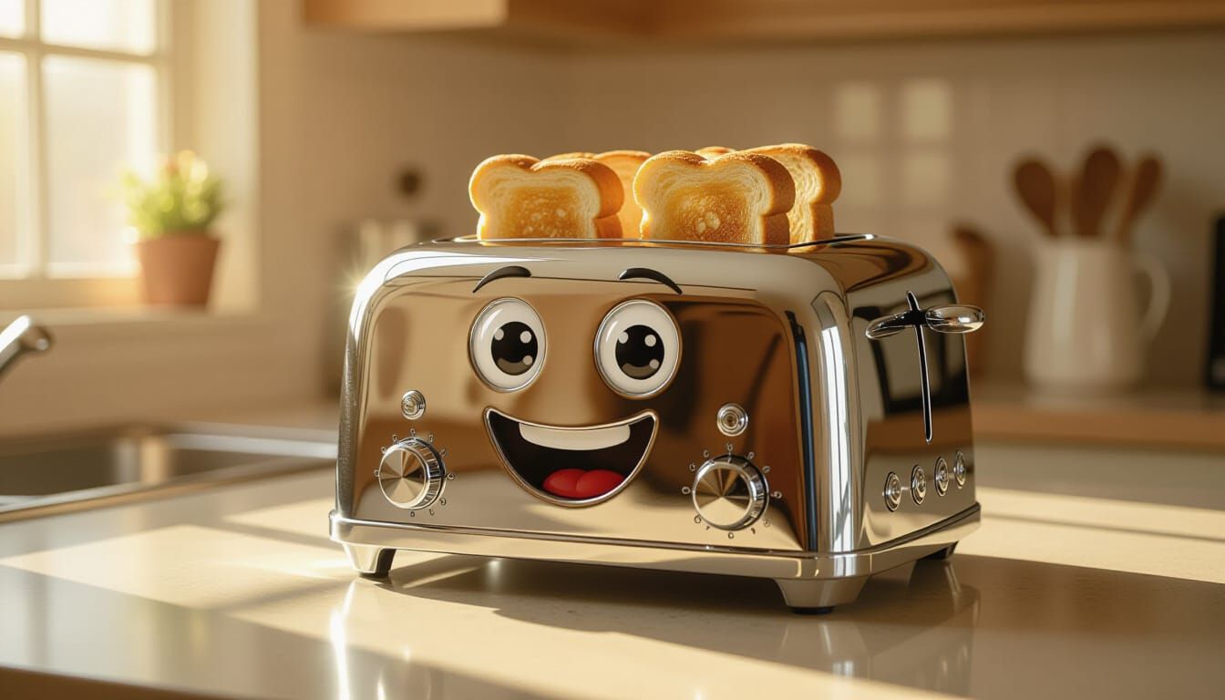 Photorealistic Toaster Pops Golden Toast in Warm Morning Lig...