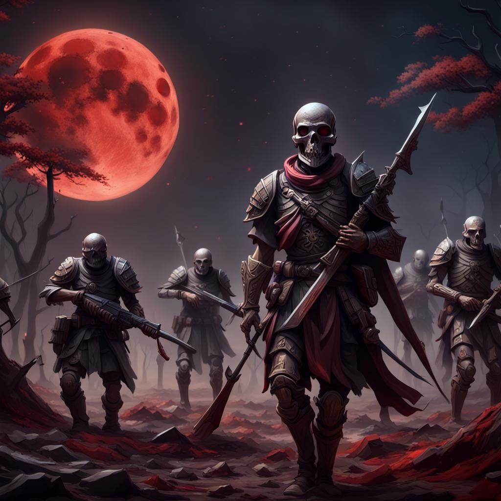 A battlefield littered with ancient weapons and the skeletal...