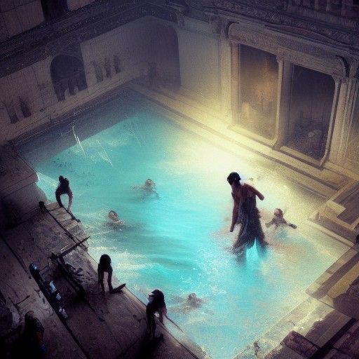 Dark Fantasy: Roman Banker in Abandoned Pool