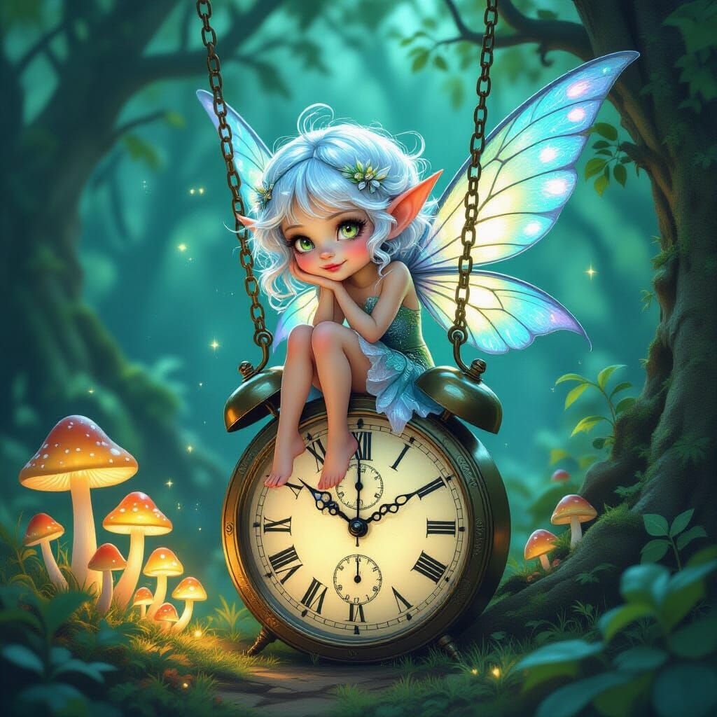 Enchanted Pixie on a Pocketwatch Swing