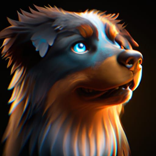 Cute Australian Shepherd Dog in Detailed Matte Painting