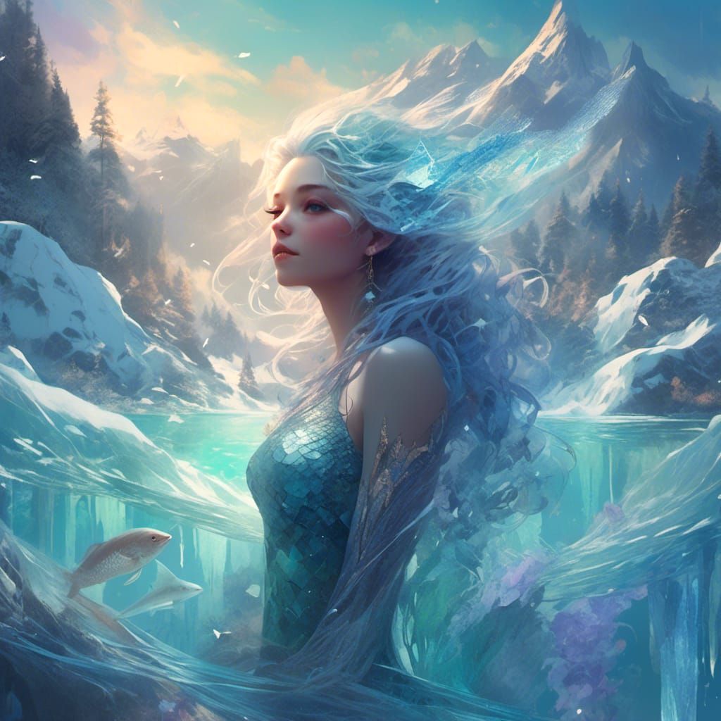 Ice Mermaid Fantasy Art in Digital Painting Style