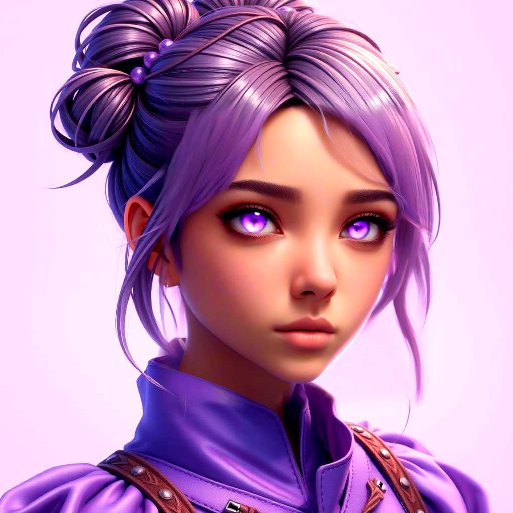 Anime Girl with Purple Accents, Detailed Fantasy Art