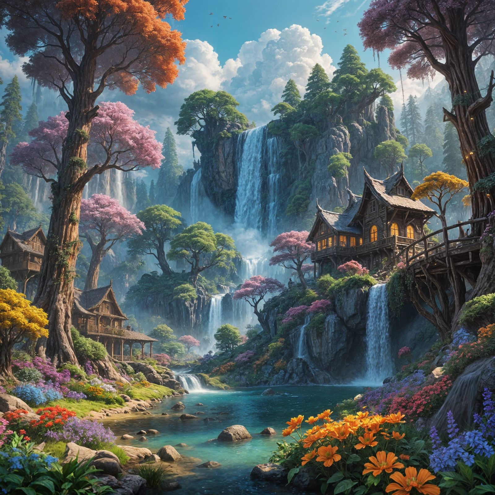 Mystical Elven Village in Vibrant Bloom