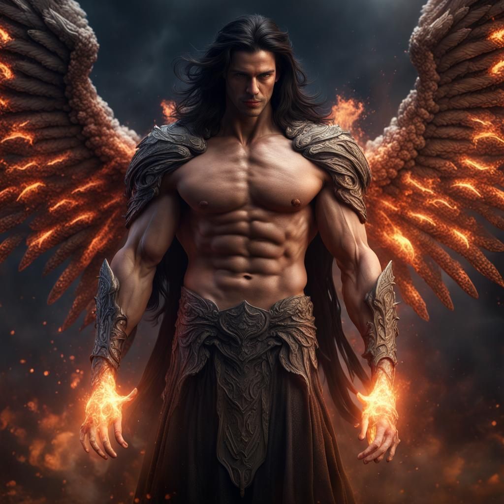 Mystical Angel with Rings of Fire in Hyperrealism