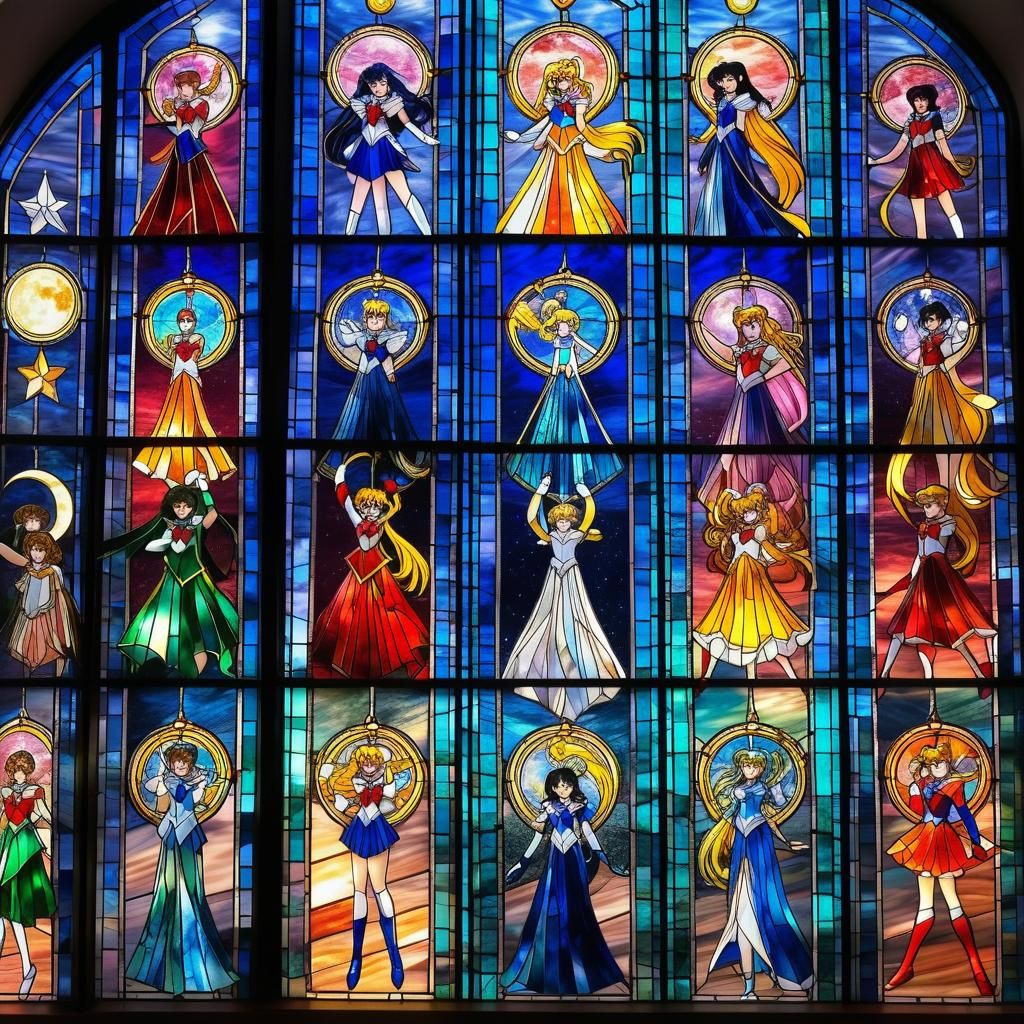 Stunning floor to ceiling stained glass wall featuring Sailo...