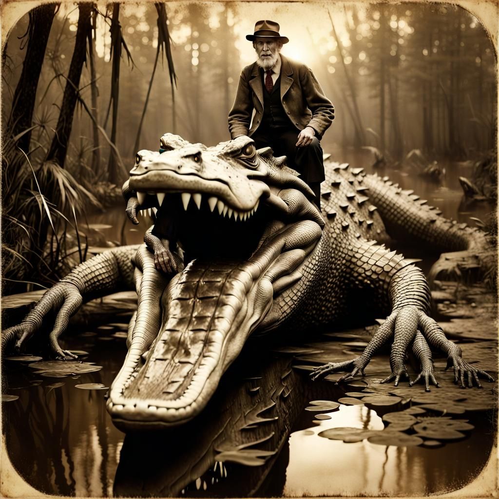 Vintage Alligator Sepia Photograph in 8k