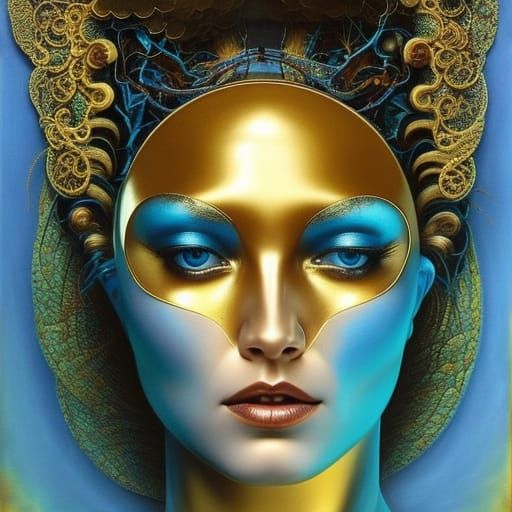 Surreal Voluptuous Woman with Gold Spirals, Fine Art