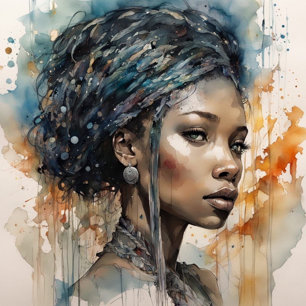 Moonkissed Black Woman in Embossed Gown, Chibi Art