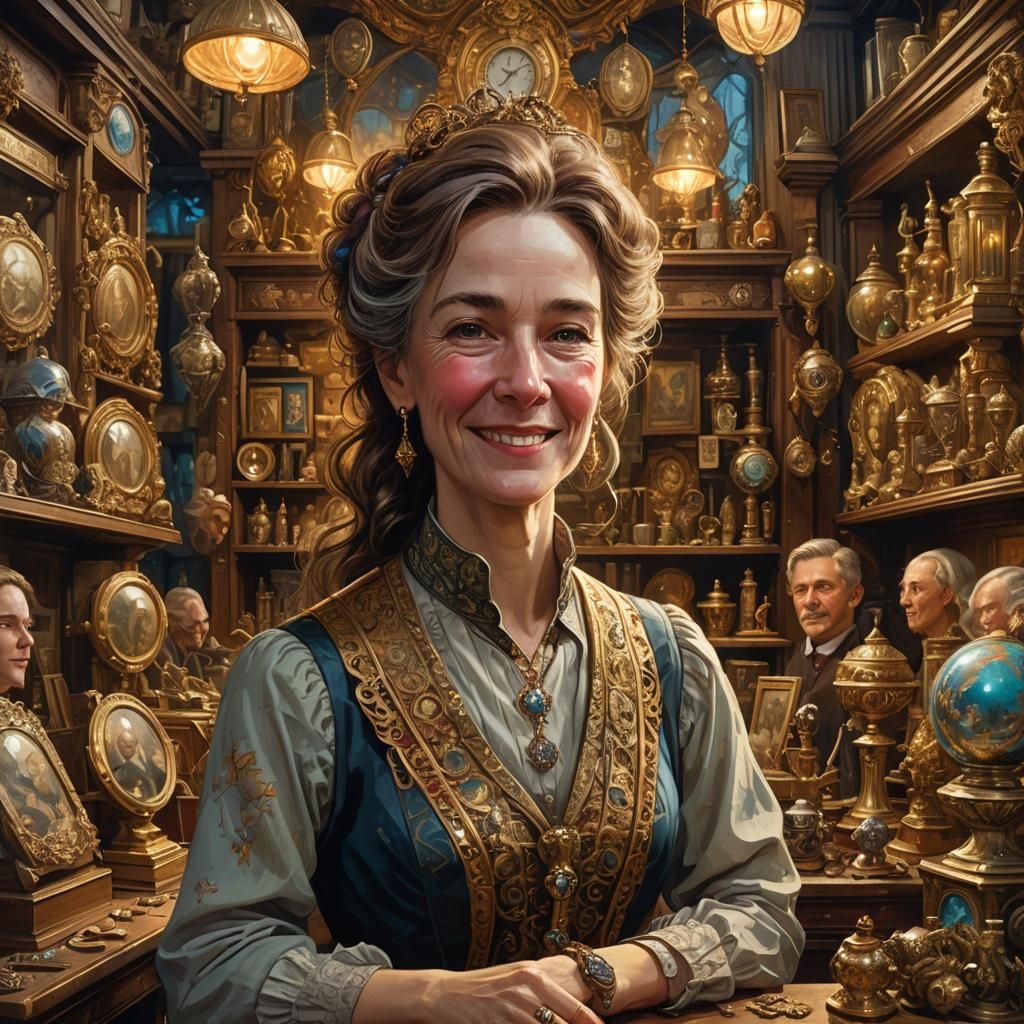 London Antique Dealer Portrait in Art Nouveau Style