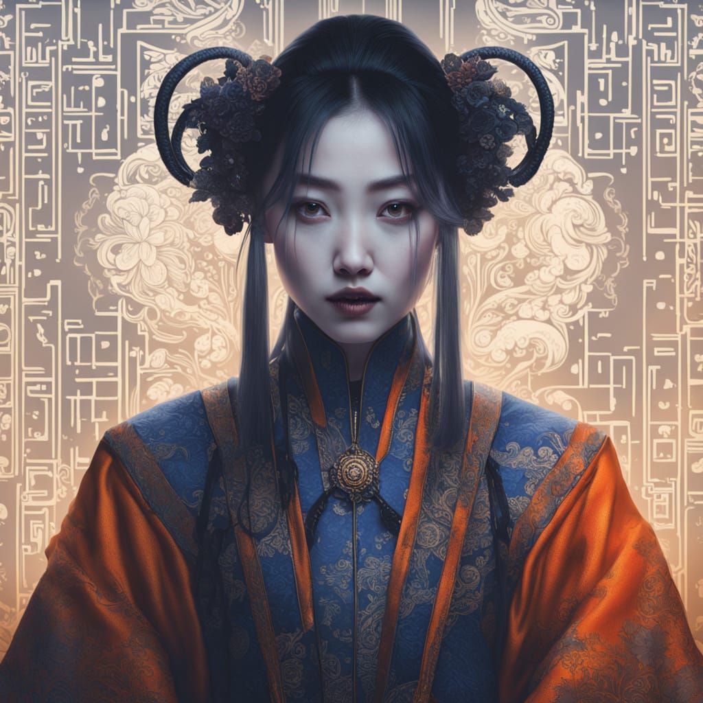 Goth Girl in Hanbok, Enchanted by Dark Mysticism