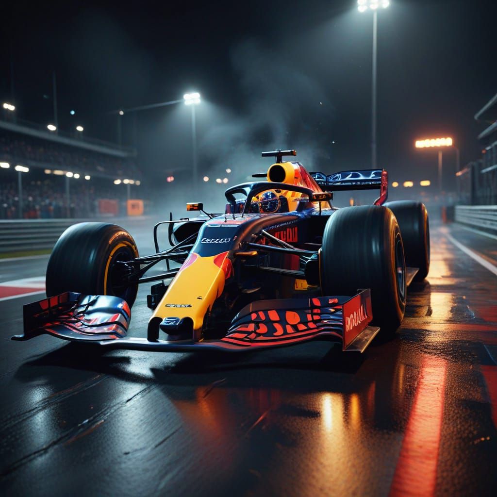 Verstappen's Red Bull Racing Car at Night