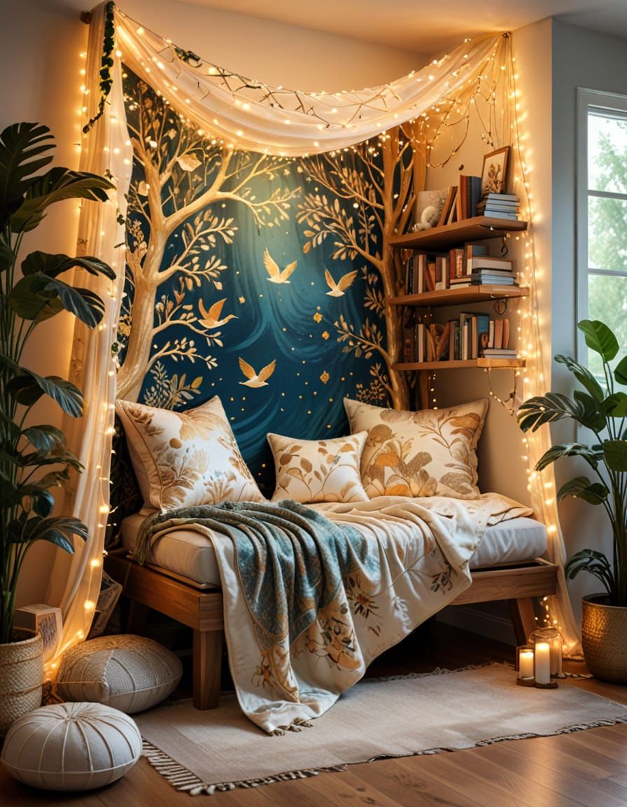 Luxurious Reading Nook in Silk Tapestry Style