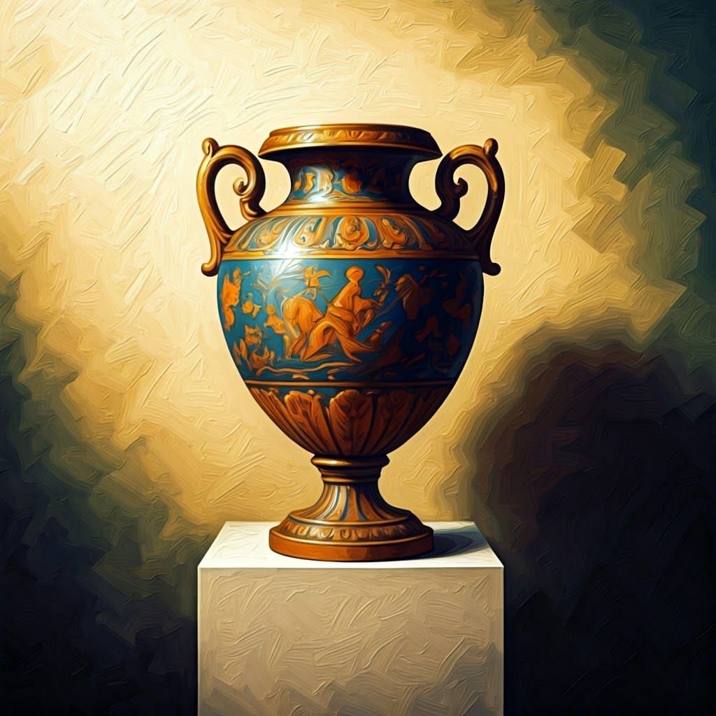 Ornate Vase Gouache Painting in Impressionist Style