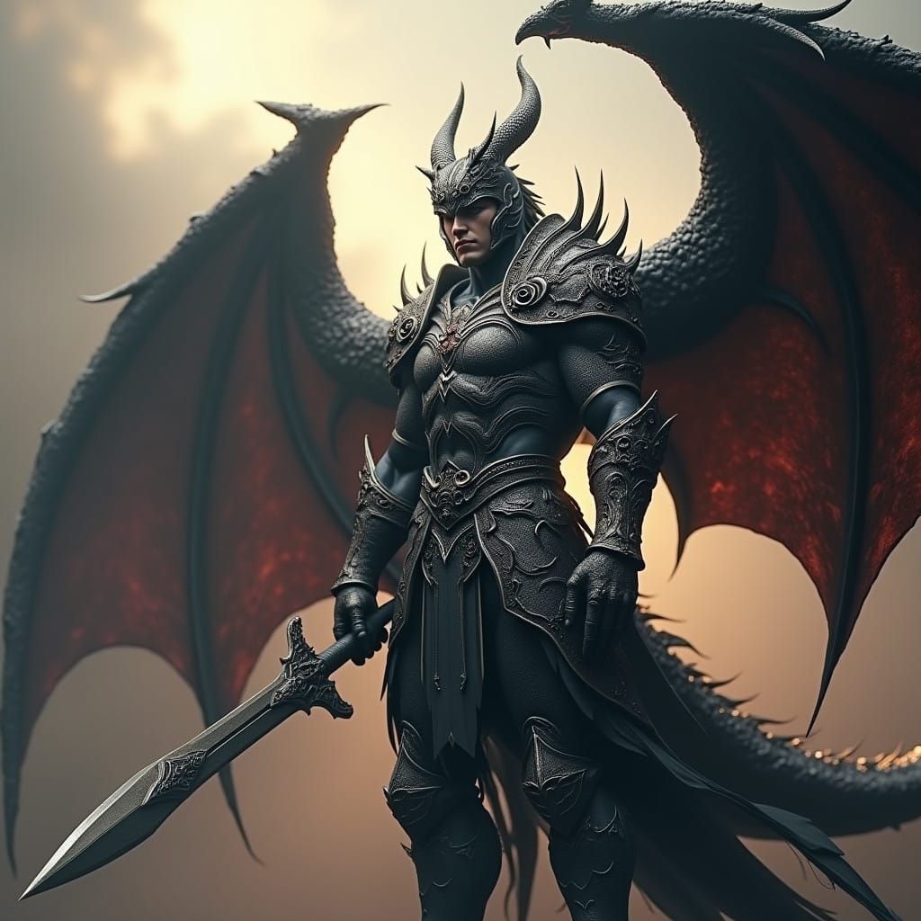 Majestic Dragon Warrior Unleashed in Dark Fantasy Armor