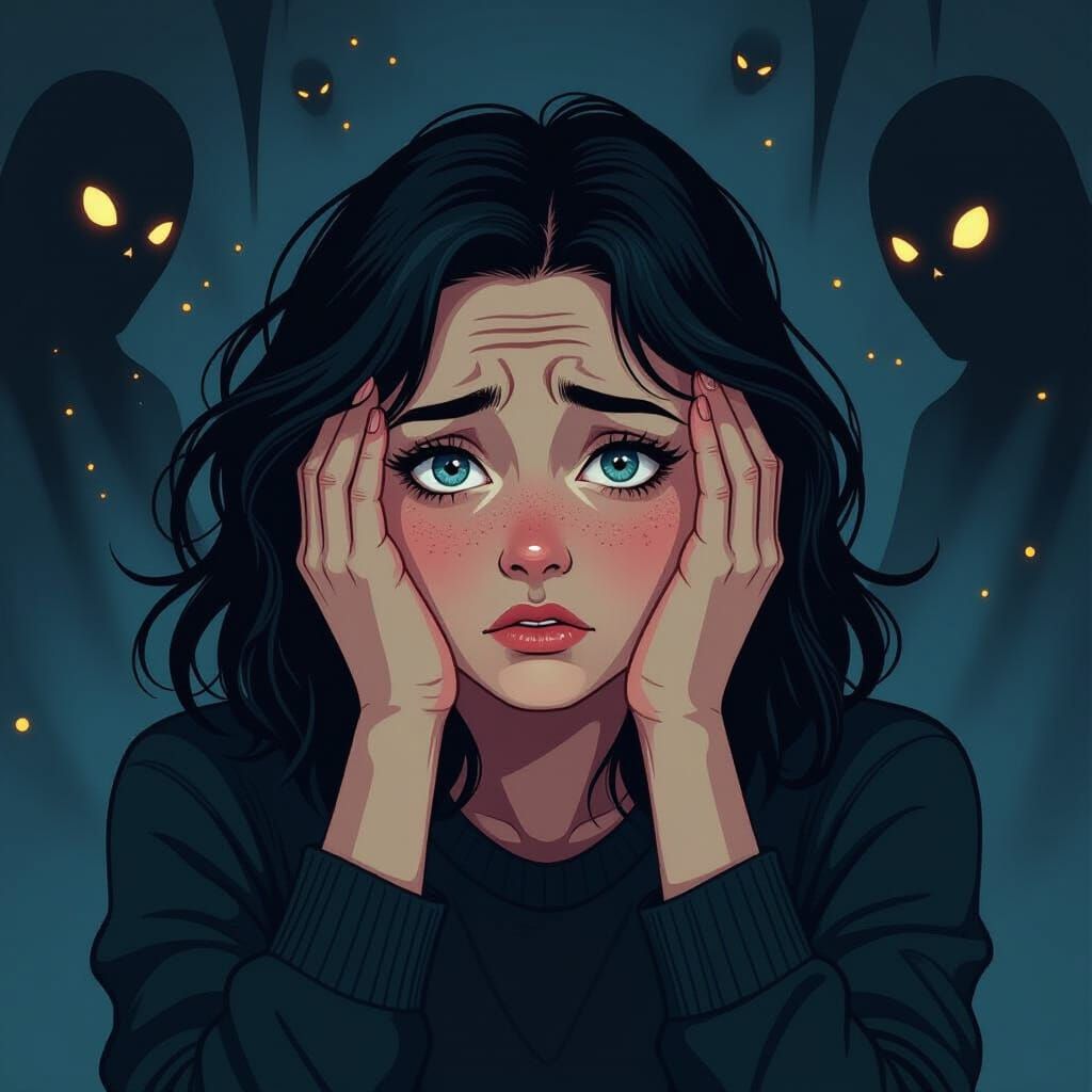 Worried Person Surrounded by Eerie Shadows