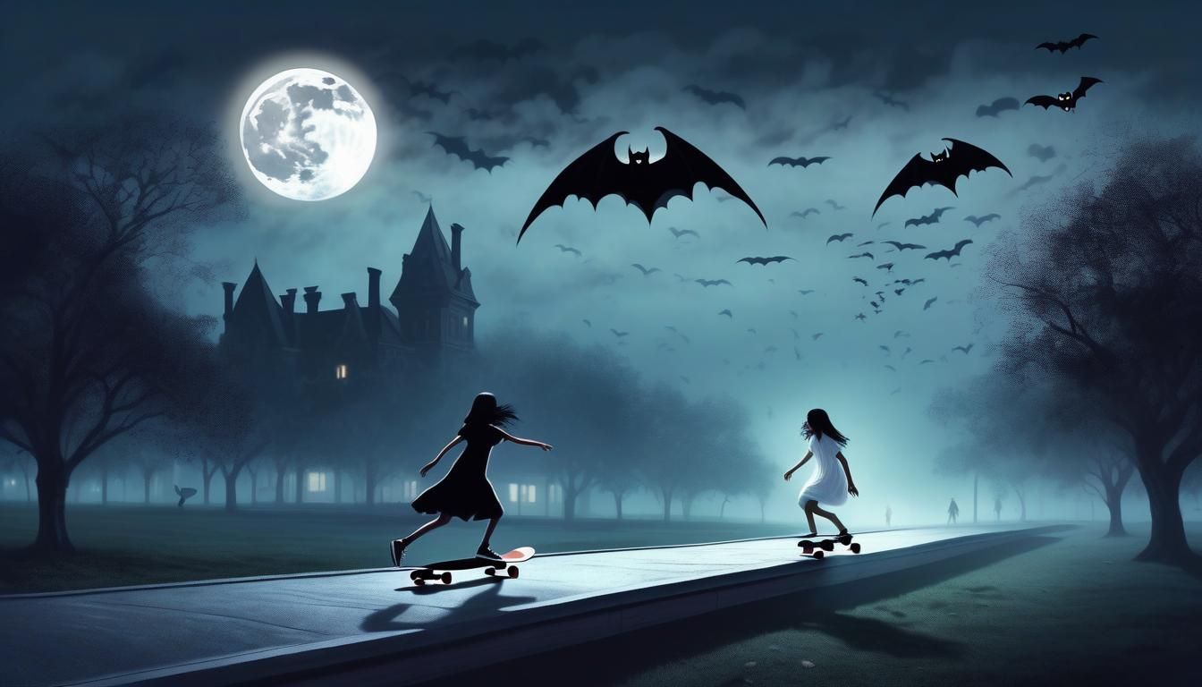 Vampire Skateboard Chase in Foggy Park at Midnight