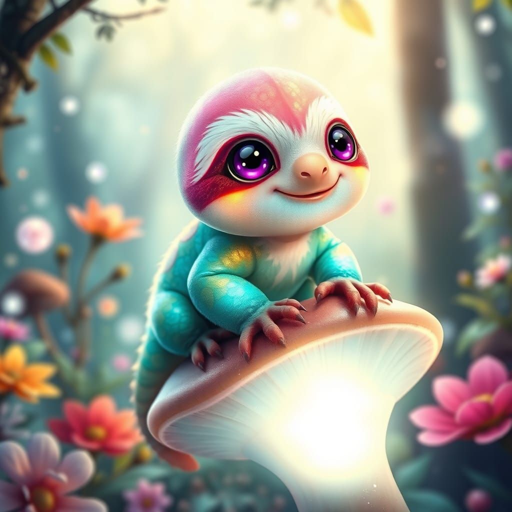 Whimsical Sloth-Lizard Hybrid in Enchanted Forest