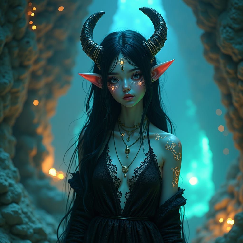 Martian Girl with Bioluminescent Tattoos in Sci-Fi Style