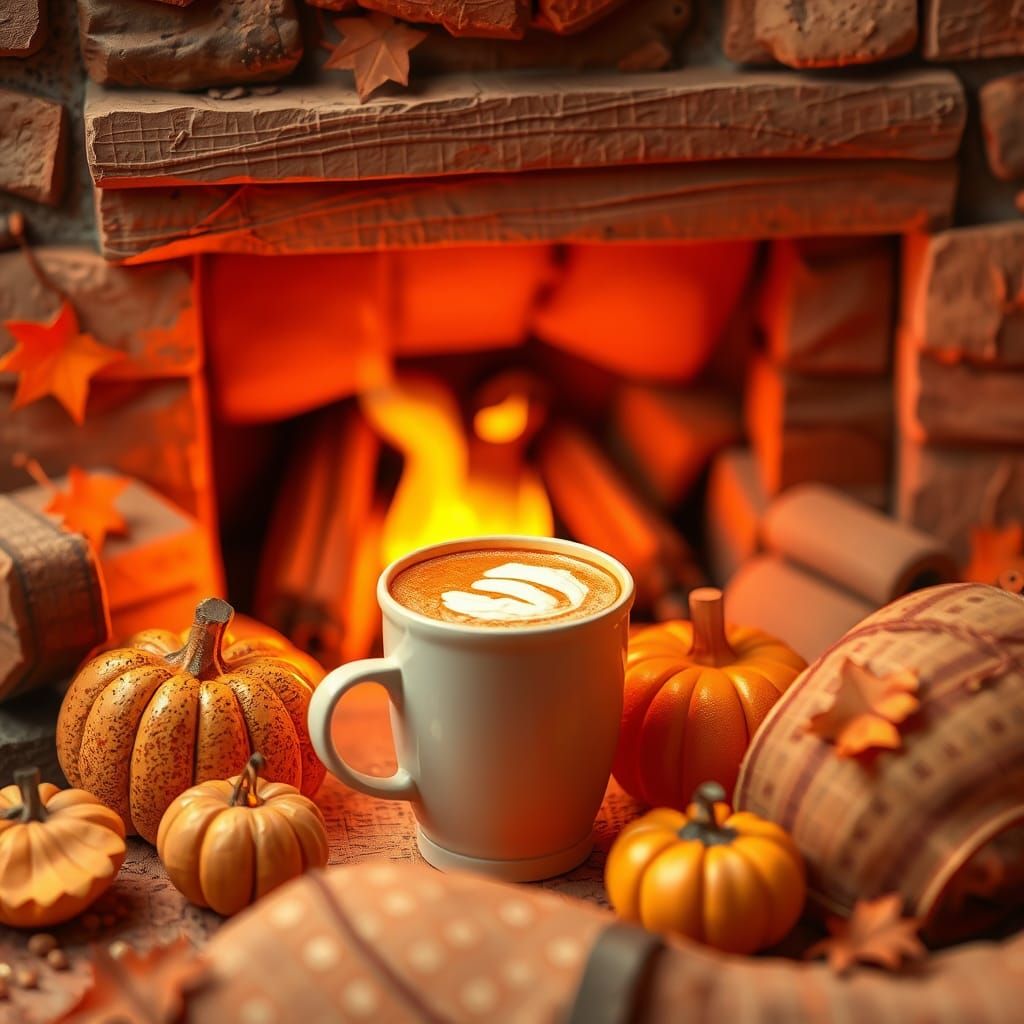 Cozy Papercraft Pumpkin Spice Latte by Fire